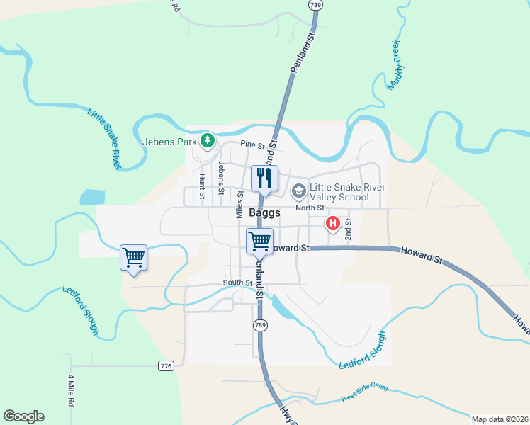 map of restaurants, bars, coffee shops, grocery stores, and more near in Baggs