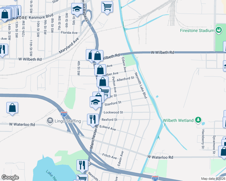 map of restaurants, bars, coffee shops, grocery stores, and more near 451 Celtic Street in Akron