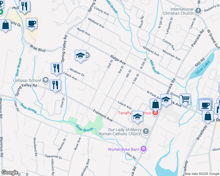 map of restaurants, bars, coffee shops, grocery stores, and more near 51 3rd Street North in Park Ridge