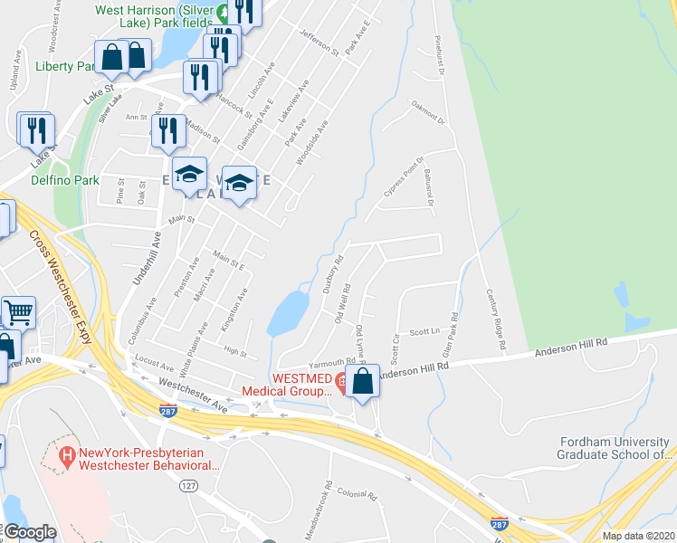 map of restaurants, bars, coffee shops, grocery stores, and more near 162 Duxbury Road in Purchase