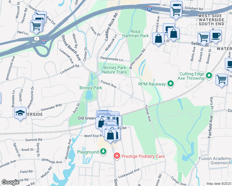 map of restaurants, bars, coffee shops, grocery stores, and more near 11 Rockland Place in Greenwich