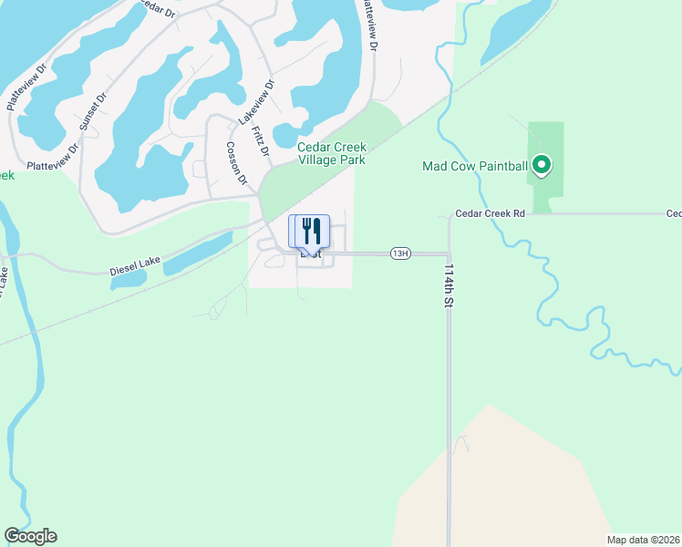 map of restaurants, bars, coffee shops, grocery stores, and more near 211 Baker Street in Cedar Creek