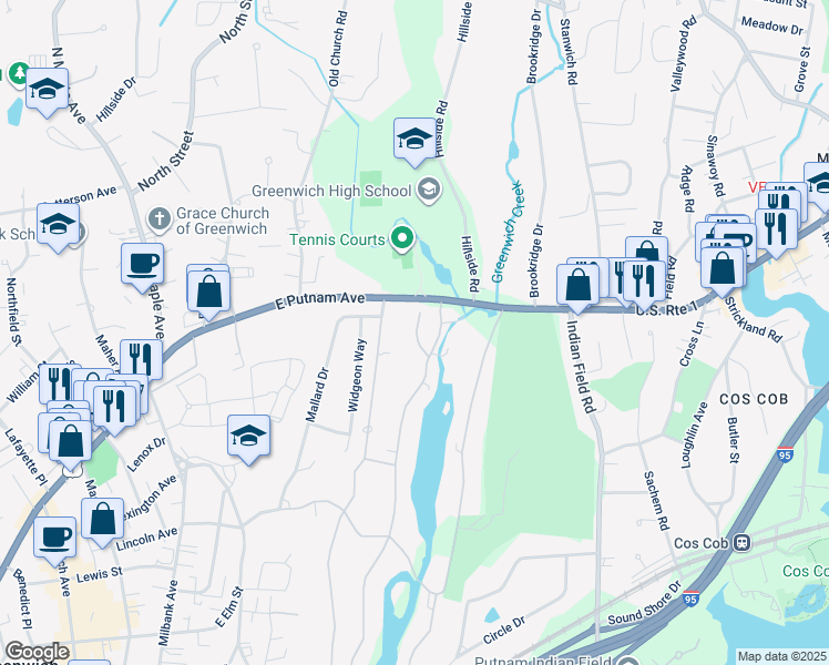 map of restaurants, bars, coffee shops, grocery stores, and more near 8 Cliff Road in Greenwich