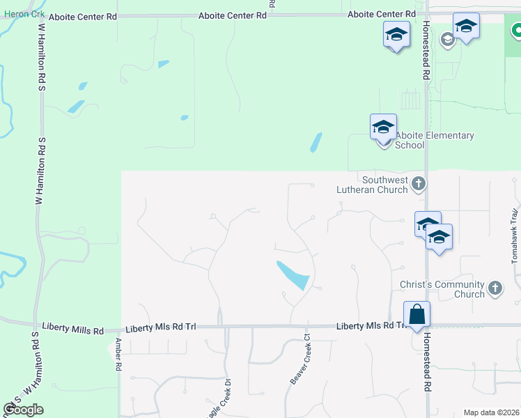 map of restaurants, bars, coffee shops, grocery stores, and more near 5414 Abbeyhill Road in Fort Wayne