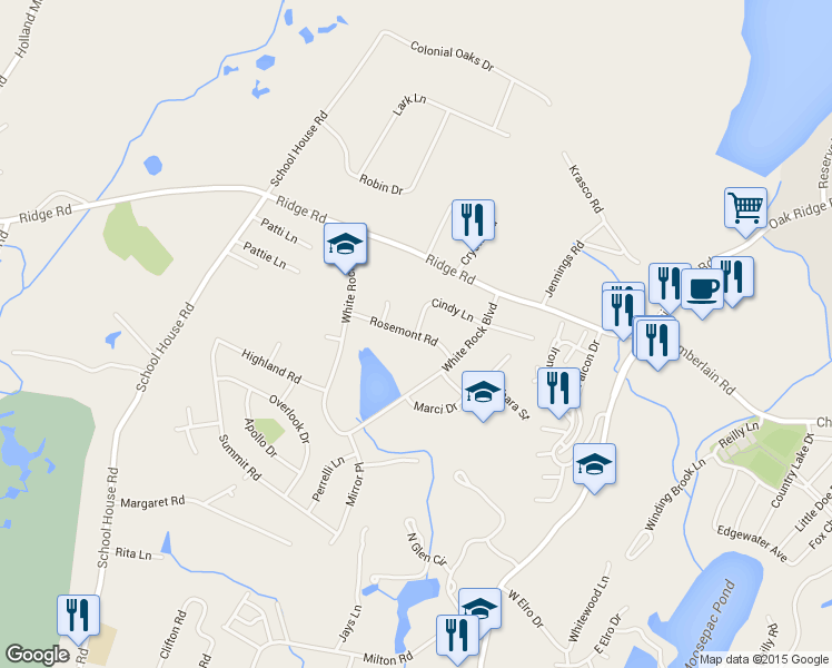 map of restaurants, bars, coffee shops, grocery stores, and more near Rosemont Road & Cindy Lane in Jefferson
