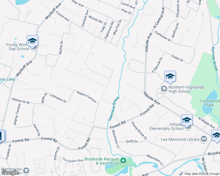 map of restaurants, bars, coffee shops, grocery stores, and more near 38 Vanderbeck Lane in Mahwah