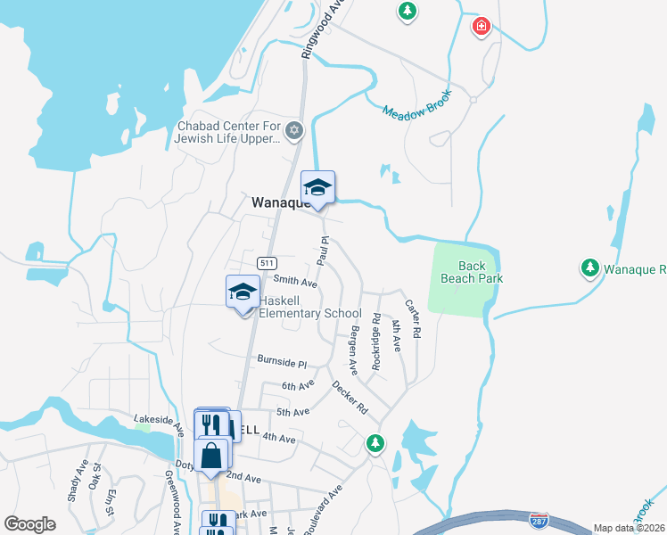 map of restaurants, bars, coffee shops, grocery stores, and more near 28 Smith Avenue in Wanaque