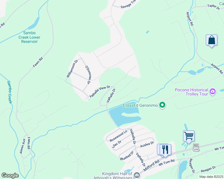 map of restaurants, bars, coffee shops, grocery stores, and more near Highland Terrace in East Stroudsburg