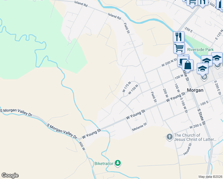 map of restaurants, bars, coffee shops, grocery stores, and more near 514 West 275 North in Morgan