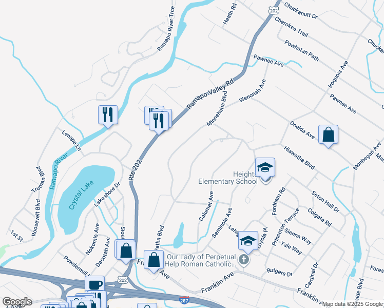 map of restaurants, bars, coffee shops, grocery stores, and more near 87 Hiawatha Boulevard in Oakland
