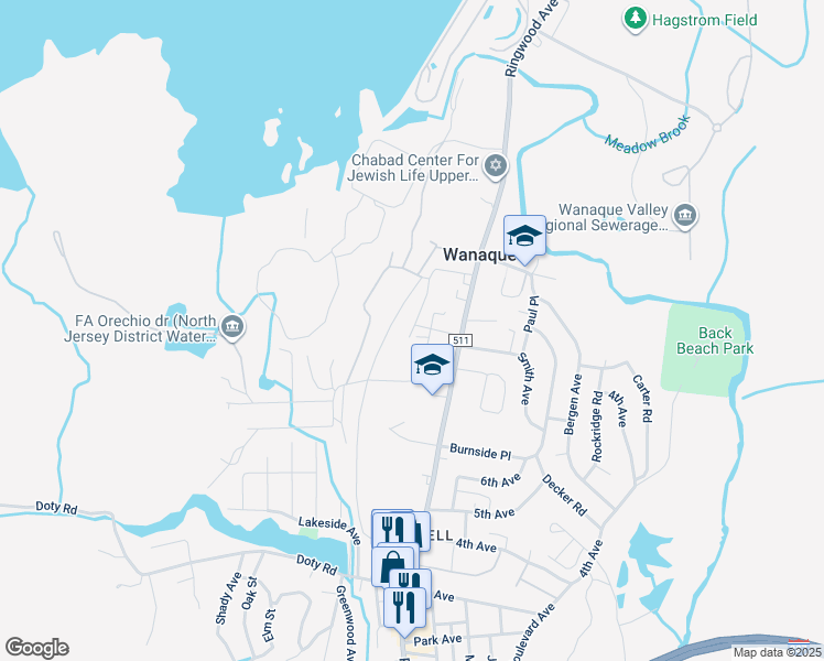 map of restaurants, bars, coffee shops, grocery stores, and more near 11 Storms Place in Wanaque