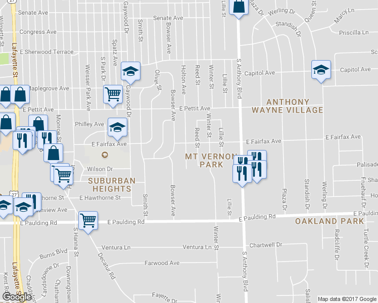 map of restaurants, bars, coffee shops, grocery stores, and more near 5315 Holton Avenue in Fort Wayne