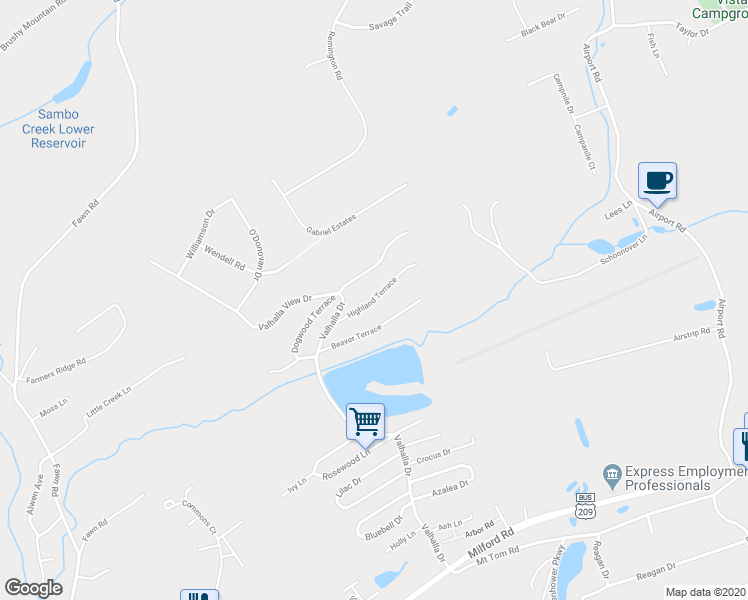 map of restaurants, bars, coffee shops, grocery stores, and more near Highland Terrace in East Stroudsburg