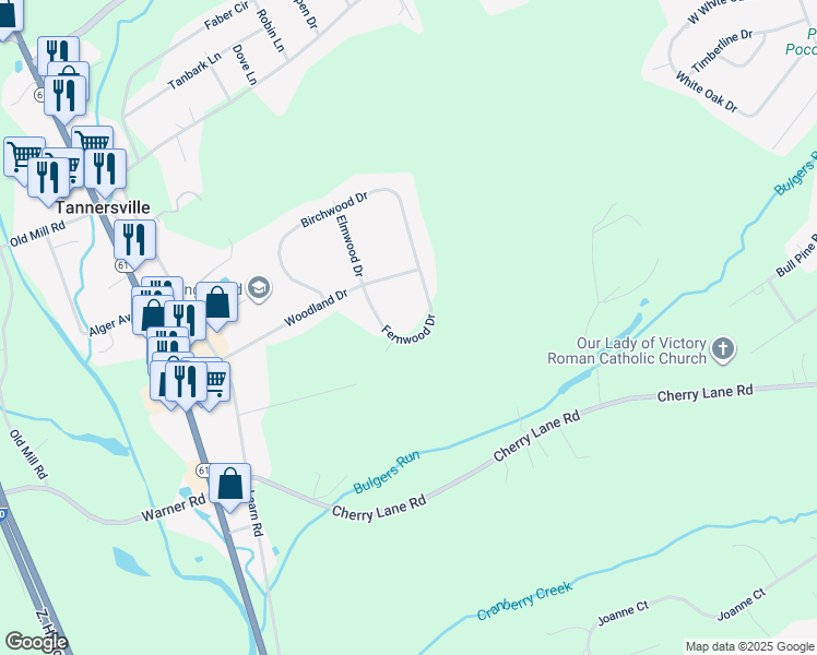 map of restaurants, bars, coffee shops, grocery stores, and more near 5430 Fernwood Drive in Tannersville