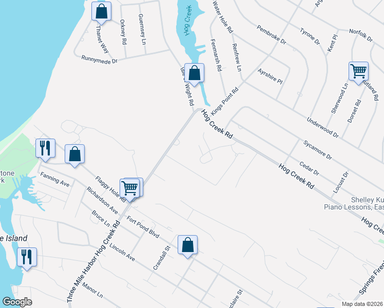 map of restaurants, bars, coffee shops, grocery stores, and more near 602 Three Mile Harbor Hog Creek Road in East Hampton