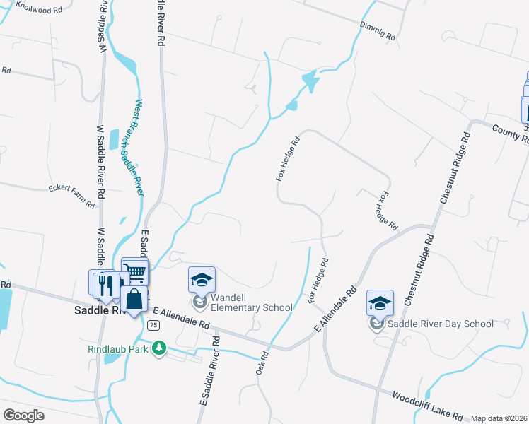 map of restaurants, bars, coffee shops, grocery stores, and more near 49 Fox Hedge Road in Saddle River