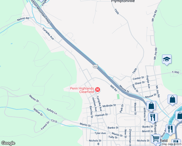 map of restaurants, bars, coffee shops, grocery stores, and more near 21 Collins Avenue in Clearfield