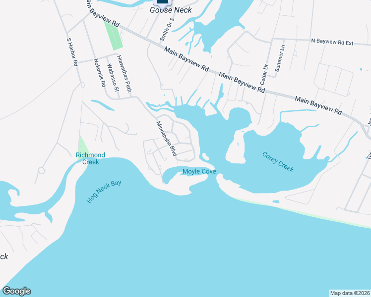 map of restaurants, bars, coffee shops, grocery stores, and more near 2880 Minnehaha Boulevard in Southold
