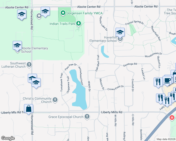 map of restaurants, bars, coffee shops, grocery stores, and more near 5113 Wapiti Drive in Fort Wayne