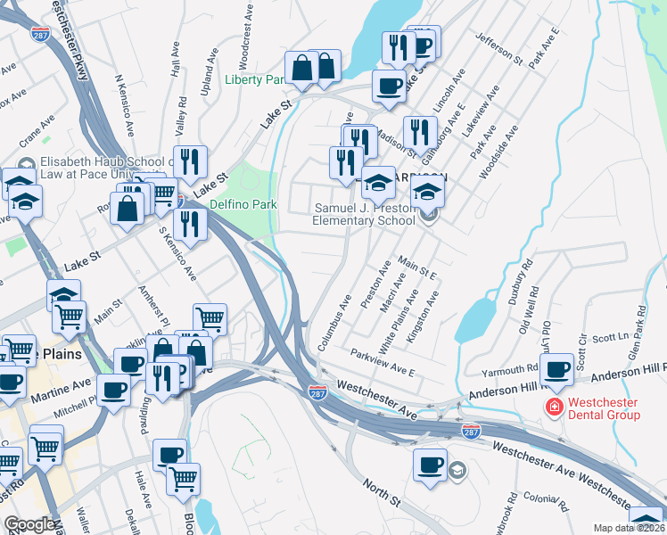 map of restaurants, bars, coffee shops, grocery stores, and more near 123 Underhill Avenue in Harrison