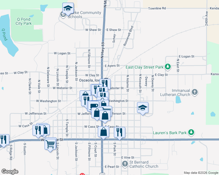map of restaurants, bars, coffee shops, grocery stores, and more near in Osceola