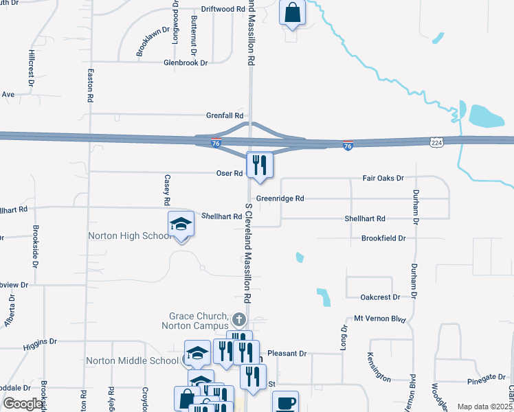 map of restaurants, bars, coffee shops, grocery stores, and more near 3725 South Cleveland Massillon Road in Barberton