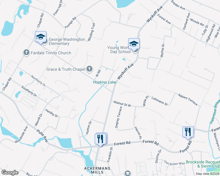 map of restaurants, bars, coffee shops, grocery stores, and more near 171 Fardale Avenue in Mahwah