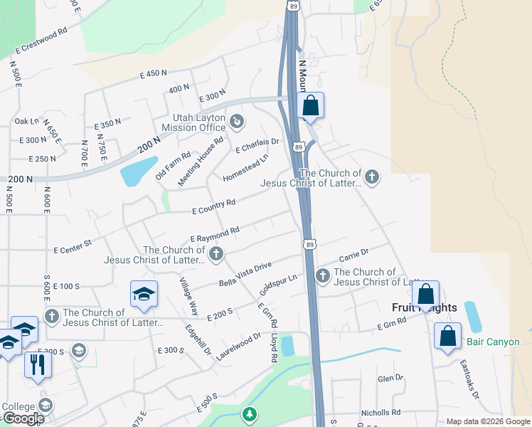 map of restaurants, bars, coffee shops, grocery stores, and more near 1164 East Country Road in Fruit Heights