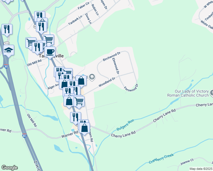 map of restaurants, bars, coffee shops, grocery stores, and more near 5140 Woodland Drive in Tannersville
