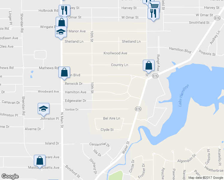 map of restaurants, bars, coffee shops, grocery stores, and more near 2350 Hamilton Ave in Poland