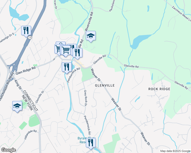 map of restaurants, bars, coffee shops, grocery stores, and more near 257 Weaver Street in Greenwich