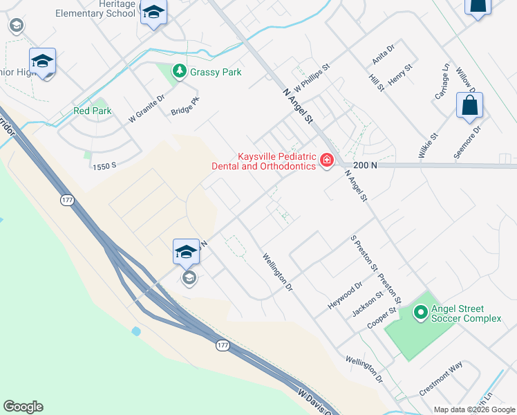 map of restaurants, bars, coffee shops, grocery stores, and more near 2109 West 200 North in Kaysville