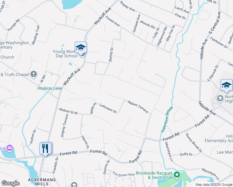 map of restaurants, bars, coffee shops, grocery stores, and more near 1-.12 Murray Avenue in Mahwah