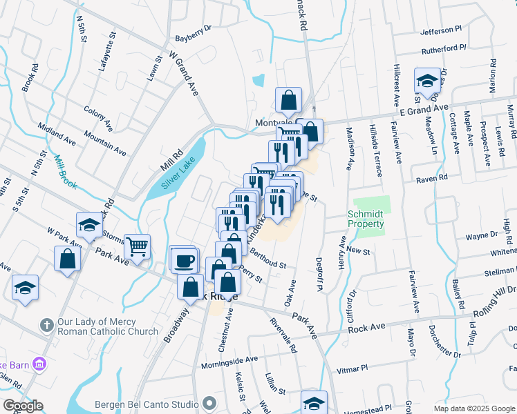 map of restaurants, bars, coffee shops, grocery stores, and more near 124 Hawthorne Avenue in Park Ridge
