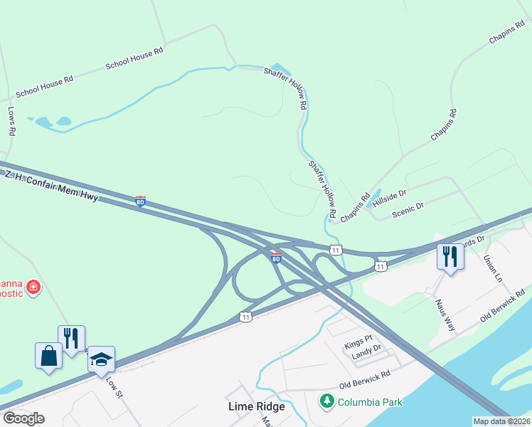 map of restaurants, bars, coffee shops, grocery stores, and more near 3 Glenwood Dr in Bloomsburg