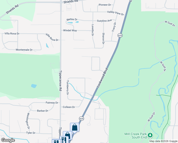 map of restaurants, bars, coffee shops, grocery stores, and more near 5871 Cherrywood Drive in Youngstown