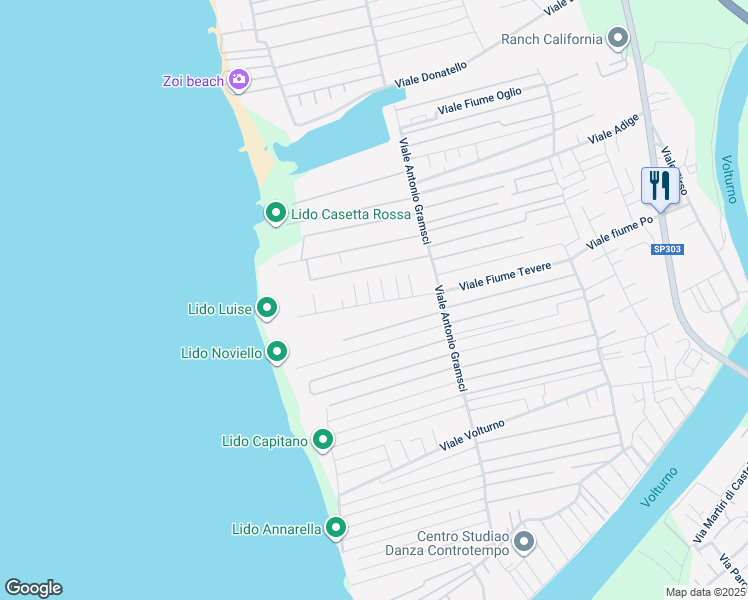 map of restaurants, bars, coffee shops, grocery stores, and more near 24 Viale Lago Di Lesina in Castel Volturno