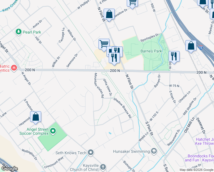 map of restaurants, bars, coffee shops, grocery stores, and more near 113 Vista View Drive in Kaysville