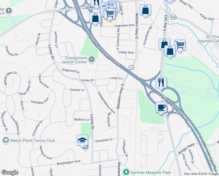 map of restaurants, bars, coffee shops, grocery stores, and more near 30 South Mary Francis Street in Tappan