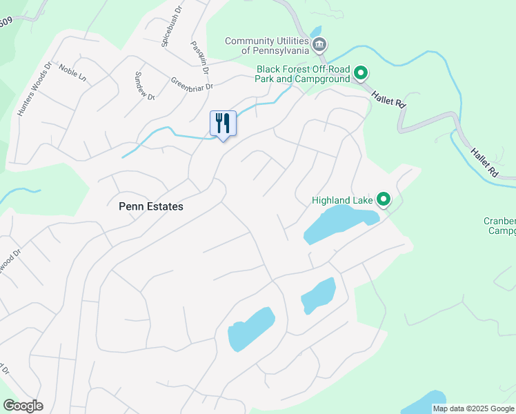 map of restaurants, bars, coffee shops, grocery stores, and more near 2095 Candlewood Drive in East Stroudsburg