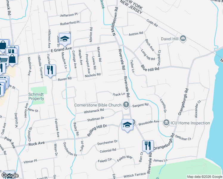 map of restaurants, bars, coffee shops, grocery stores, and more near 530 Track Lane in River Vale