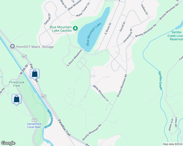 map of restaurants, bars, coffee shops, grocery stores, and more near 720 Holly Circle in East Stroudsburg