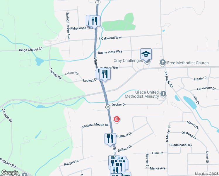 map of restaurants, bars, coffee shops, grocery stores, and more near 3974 Wilmington Road in New Castle