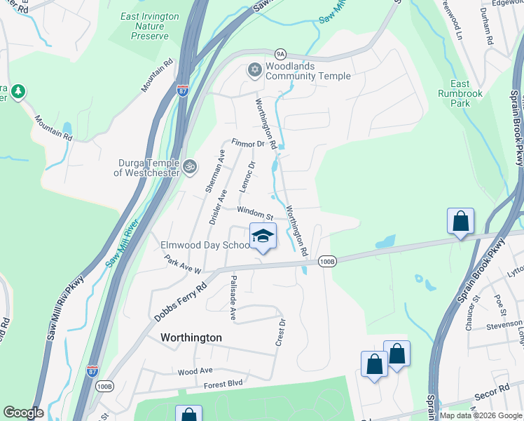 map of restaurants, bars, coffee shops, grocery stores, and more near 88 Windom Street in White Plains