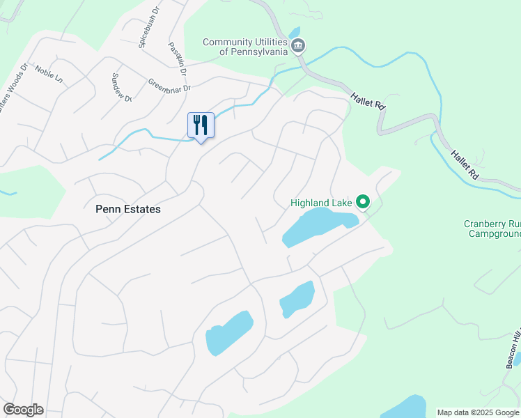 map of restaurants, bars, coffee shops, grocery stores, and more near 884 Penn Estates Drive in East Stroudsburg