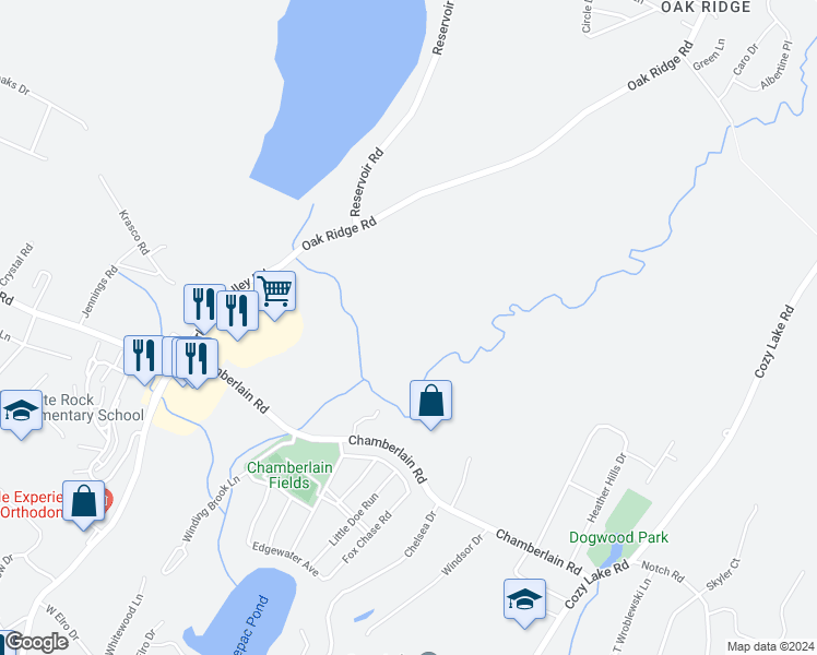 map of restaurants, bars, coffee shops, grocery stores, and more near 543 Oak Ridge Road in West Milford