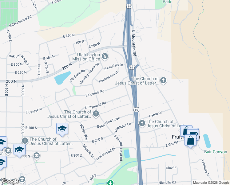 map of restaurants, bars, coffee shops, grocery stores, and more near 1164 E Country Rd in Fruit Heights