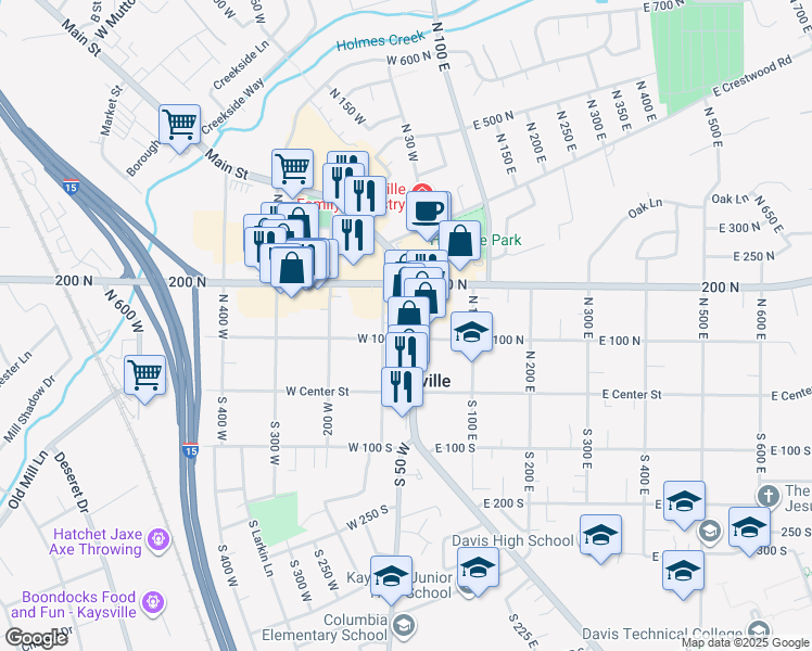 map of restaurants, bars, coffee shops, grocery stores, and more near 109 Main Street in Kaysville