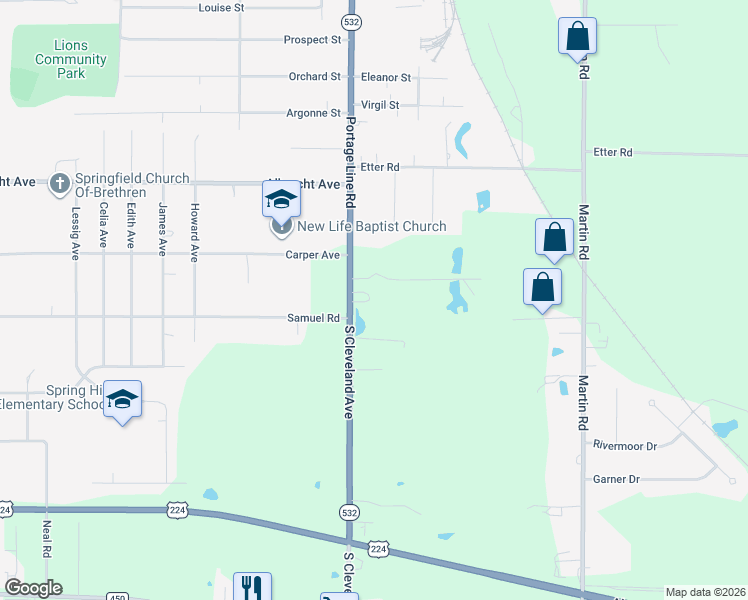 map of restaurants, bars, coffee shops, grocery stores, and more near 511 South Cleveland Avenue in Mogadore