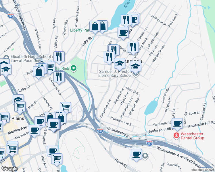 map of restaurants, bars, coffee shops, grocery stores, and more near 123 Underhill Avenue in Harrison